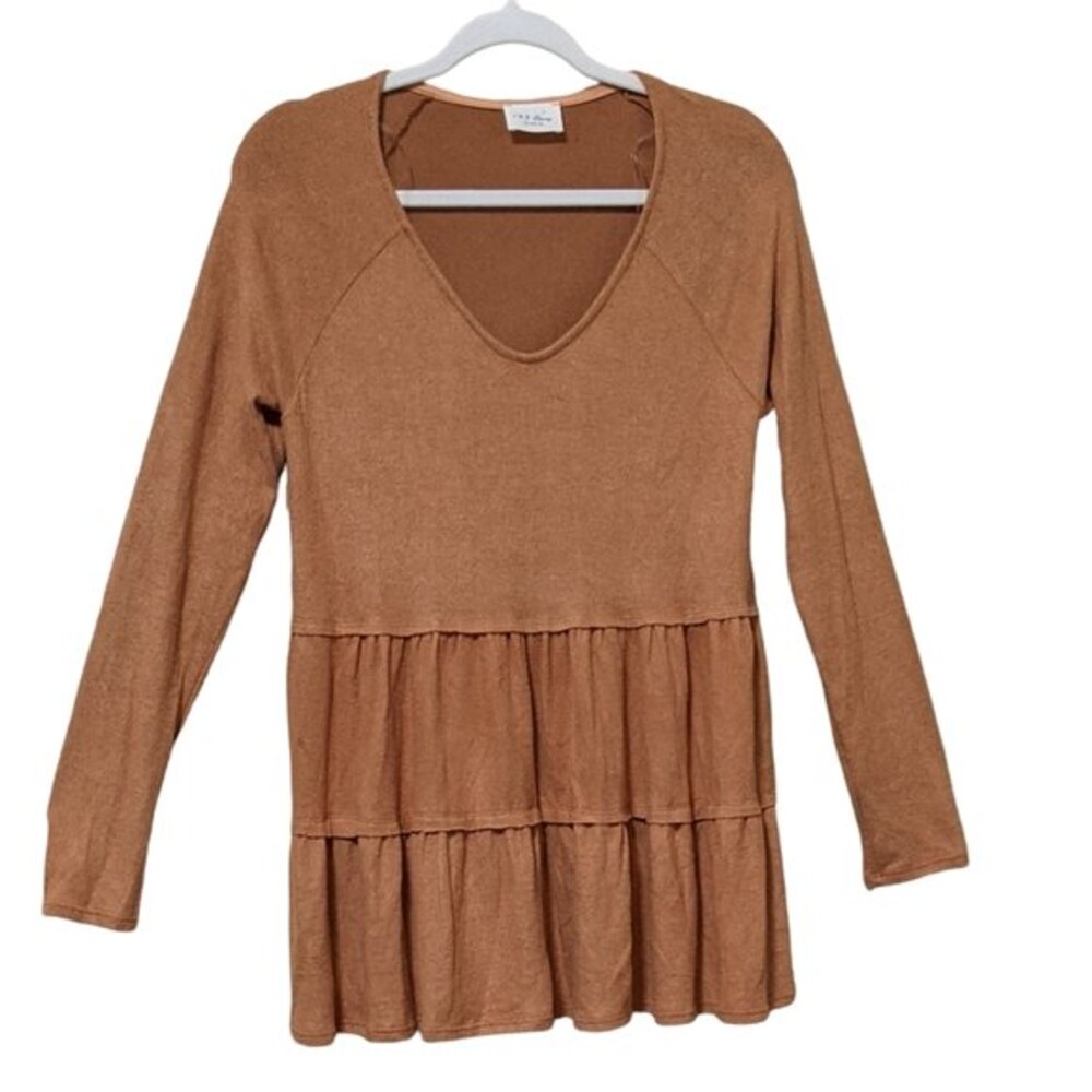143 Story v-neck tiered ruffle tunic top dress flannel like size small
